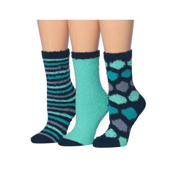 Colorfut Women's 3-Pairs Cozy Microfiber Anti-Skid Soft Colorful Patterned Fuzzy Crew Socks Slipper (with non-slip silicone grippers) FZ08-A