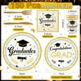 thumbnail image 3 of VINTS Graduation Party Supplies 150Pcs White AFN1and Gold Congrats Grad Tableware Set with Paper Plates Napkins Cups Knife Fork for College High School Congrats Grad Decor,Serves 25, 3 of 3