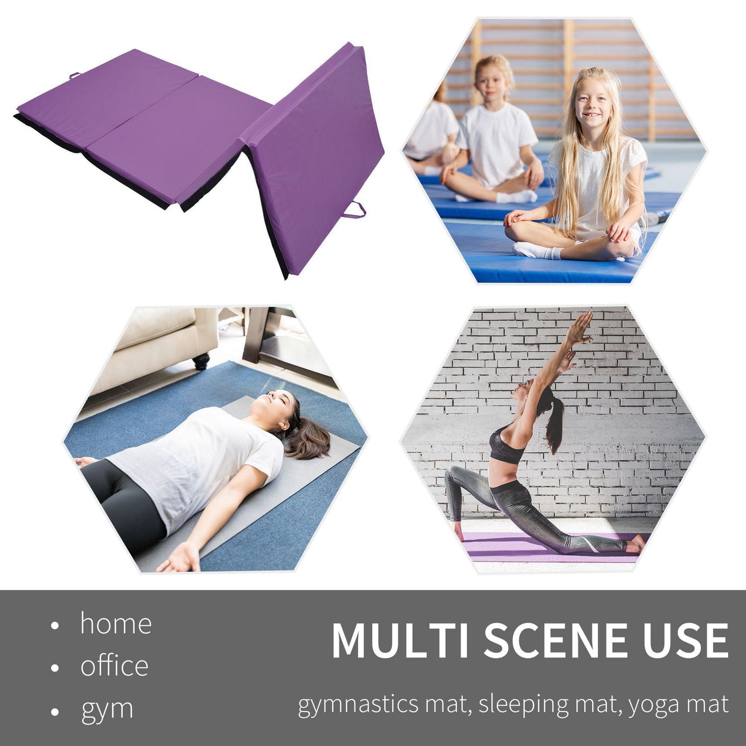 Soozier tapis de gymnastique pliable 10,2 x 25,4 x 5,1 cm, tapis d'exercice avec poignées de transport pour yoga, MMA, arts martiaux, étirements, entraînements de base, violet