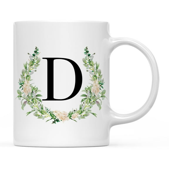 Koyal Wholesale Ceramic Coffee Mug, Garden Green Monogram Initial Letter D