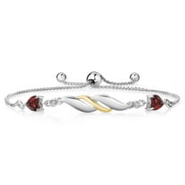 Gem Stone King 925 Sterling Silver and 10K Yellow Gold Red Garnet and White Lab Grown Diamond Tennis Bracelet for Women (1.22 Ct Heart Shape 5MM, Fully Adjustable up to 9 inch)