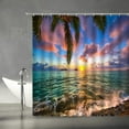 thumbnail image 2 of Ocean Sunset Shower Curtain Tropical Beach Palm Leaves Tree Sea Waves Seaside Nature Scenery Coastal Cloudy Sky Landscape Fabric Bathroom Decor Set with Hooks(84" Wx70 H), 2 of 3