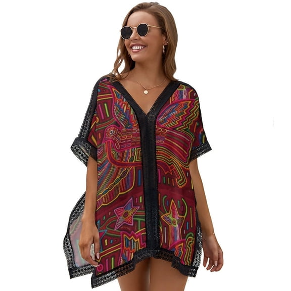 Mola De Panama Bird Flower Women's Swimsuit Coverup Summer Beach Cover Up Bathing Suit Dress