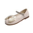 thumbnail image 3 of Viluyesy Girls Leather Sandals Princess Flat Shoes Rhinestone Bow Soft Sole Summer Dress Shoes For Big Kids Beige Size 12.5, 3 of 8