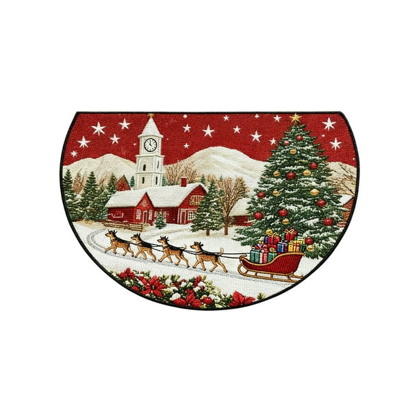 Decoraciones navideñas, adornos navideños, regalos navideños Alfombra navideña Puerta de entrada Felpudo semicircular Felpudo antideslizante absorbente para el hogar Felpudo a prueba de suciedad Felpu