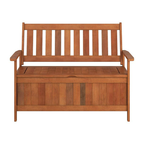 Corliving Miramar Natural Hard Wood, Wooden Storage Bench Seat Outdoor