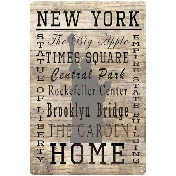 New York NY Landmarks Woodgrain Look Metal Sign 12x18 2180008097