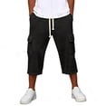 thumbnail image 6 of BiZtdJrK Mens Capri Sweatpants with Pockets Drawstring Elastic Waist Straight Leg Cargo Capris Loose Fit Comfy Solid Color Summer Pants Black S, 6 of 7