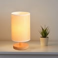 thumbnail image 4 of DOLITY Modern Bedside Table Lamp Wood Base Shade LED USB Rechargeable Nightlight Yellow Linen, 4 of 6