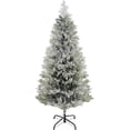 thumbnail image 1 of HOMCOM 5 FT Pencil Snow Flocked Artificial Christmas Tree with Realistic Cypress Branches, Auto Open, Green, 1 of 8