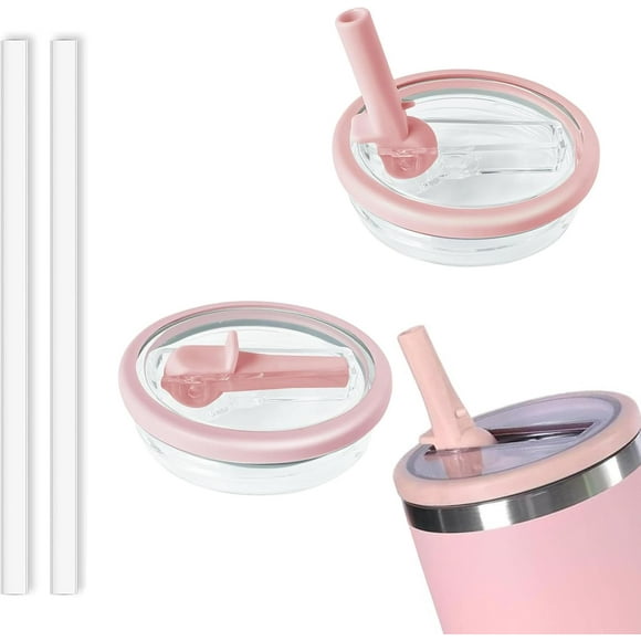 SHIJIU-30 OZ Flip Straw Lid Replacement for Stanley Quencher - 2 Pcs Leak Proof Cup Lids, Reusable Spill Proof Tumbler Cover Compatible with Stanley Cup Accessoriess Peachy Pink