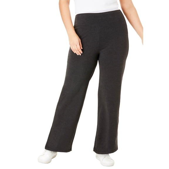 Woman Within Plus Size Stretch-Cotton Knit Pull-On Wide-Leg Leggings