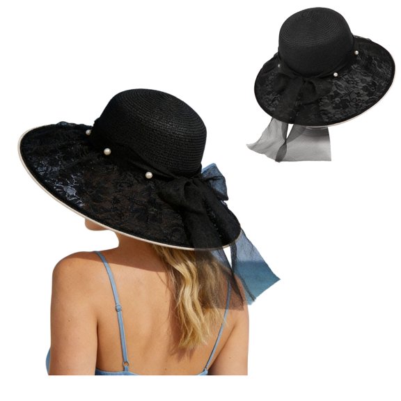 Beach Sun Hats for Women Wide Brim Straw Hat Outdoor Breathable Bow for The Seaside Foldable Roll up Cap