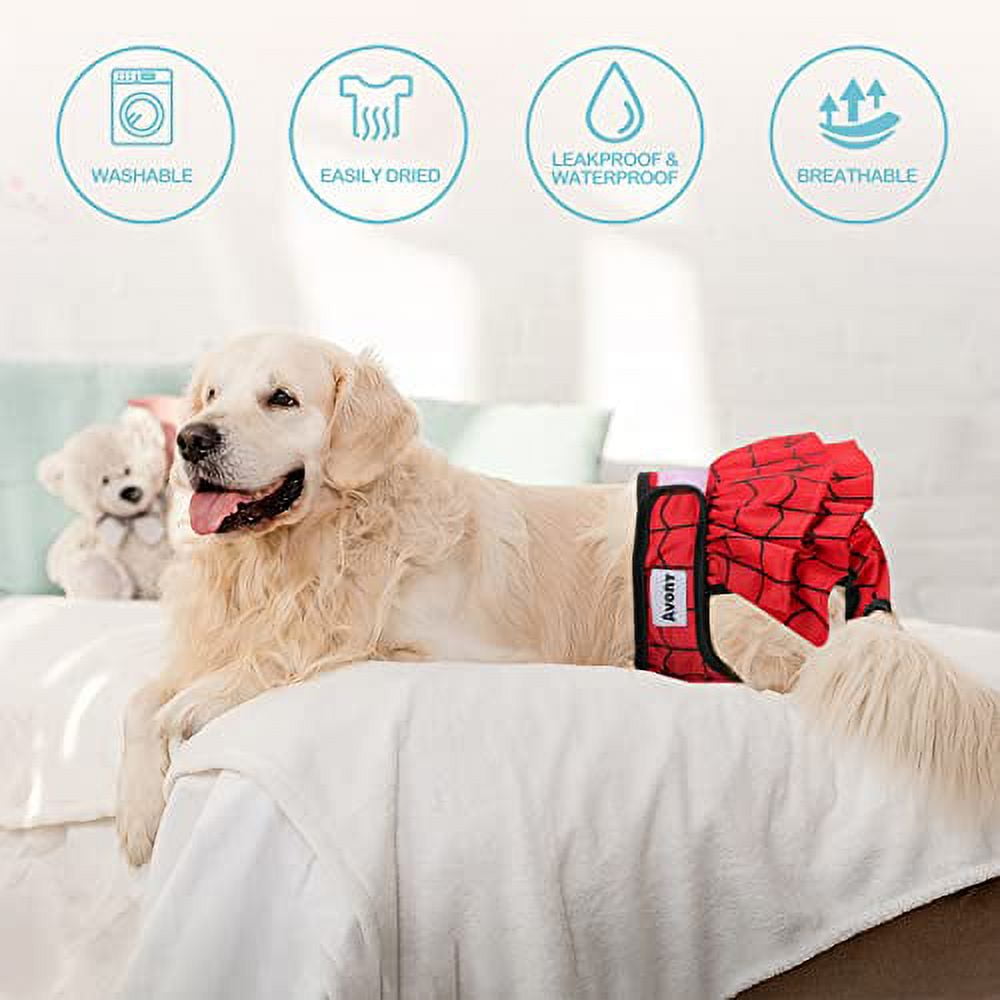 Avont 3 Pack Washable Dog Diapers Female, Reusable Dog Period Diapers Cover, Female Dog Diapers for Heat Cycle, Incontinence, Girl Dog Diapers Dress -Red/Blue/White