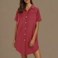 thumbnail image 2 of Akafmk Summer Dresses for Women Casual Dresses,Solid Color V-Neck Short Dress Short Sleeve Mini Dresses Cotton Linen Shirt Dresses, 2 of 5