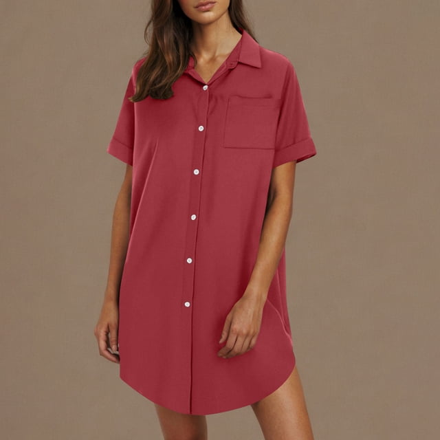 Ovzne Robes pour Femmes Robe d'Été Boutonnée Chemise Jupe avec Col en Coton et Lin Mini Robe Chemise Robe de Printemps en Liquidation