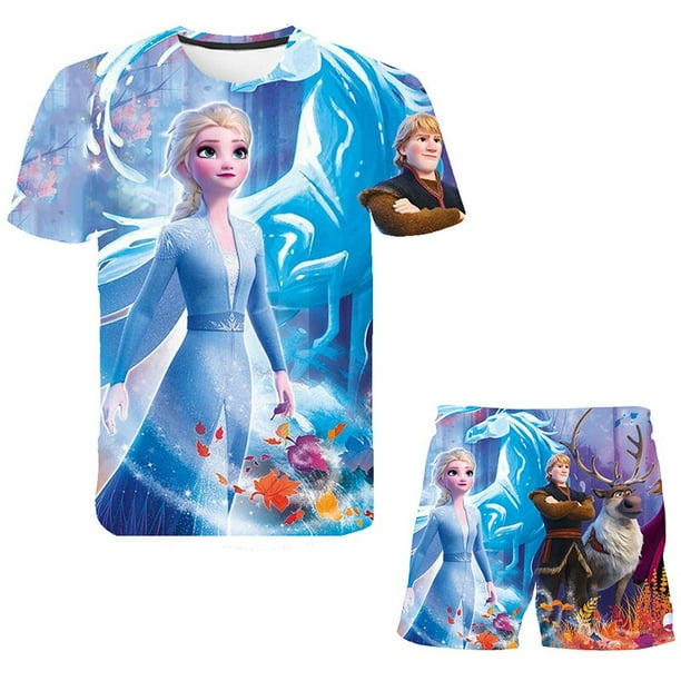 Conjuntos de ropa de Frozen Elsa Anna para niños, ropa de verano para bebés, camiseta de manga corta para niñas y pantalones, trajes de 2 uds, ropa para niños 8T Gao Jinjia LED