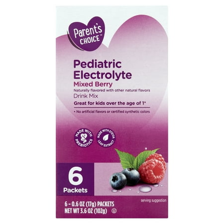 Parent's Choice Pediatric Electrolyte Liquid Drink Mix, Mixed Berry, 3.6 oz, 6 Pack