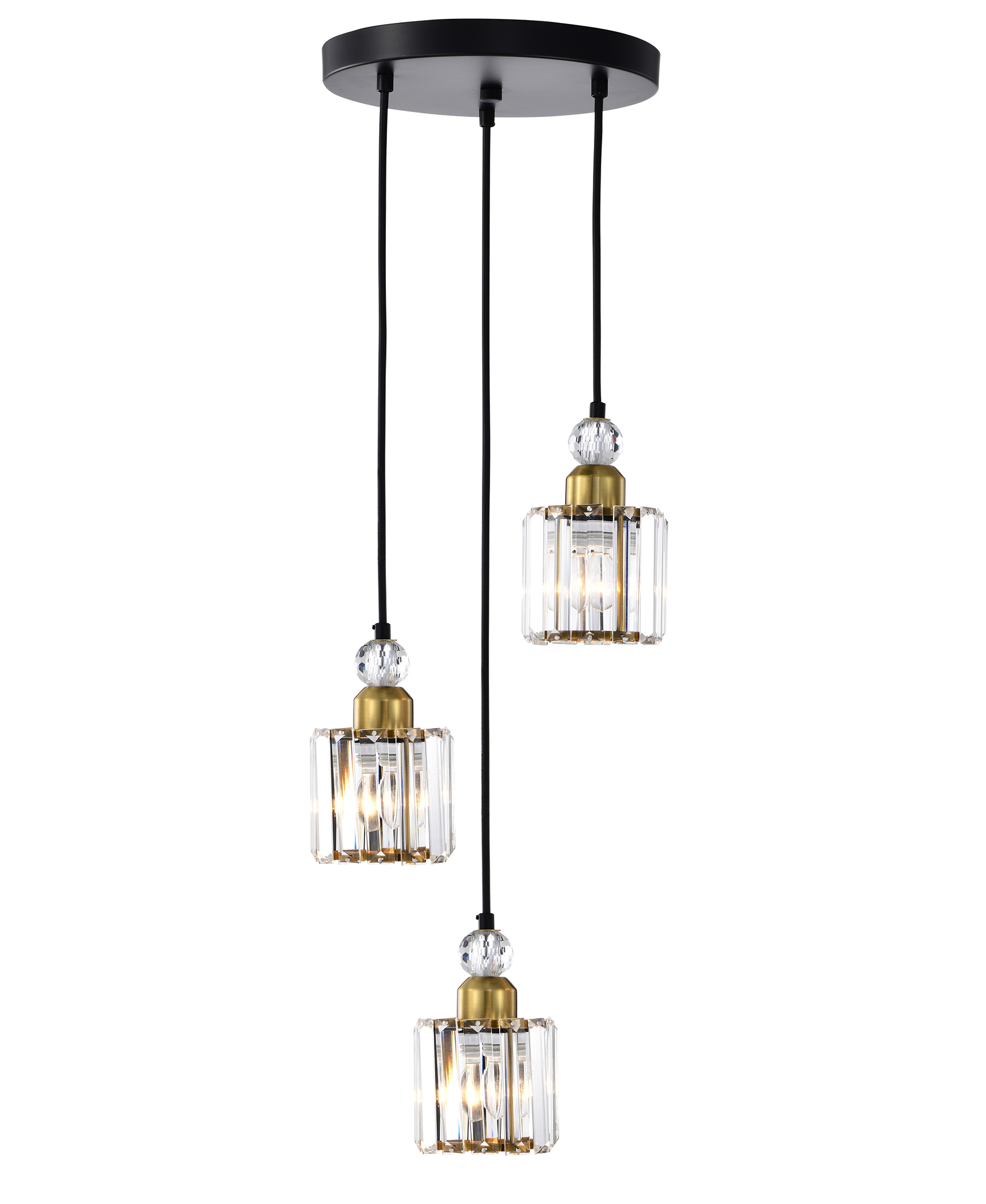 Srai 11 in. 3-Light Indoor Matte Black and Brass Finish Chandelier with Light Kit