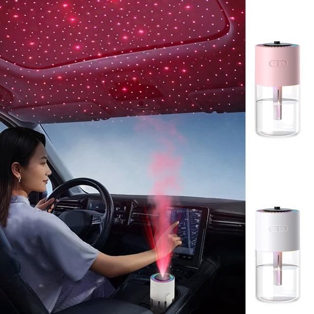 Bowayaoa Flame Projector Humidifier, USB Cool Mist Humidifier for Home, Car, and Office, Low Noise Sleep Mode, Auto Shut Off, 280mL, Starry Sky Light