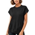 thumbnail image 6 of ibuvkizy Womens Hoodless Sweatshirts Cuffed Cap Sleeve Crew Neck Front Kangaroo Pocket Loose Fit Pullover Casual Athletic Workout Layering Tops Solid Colors for Yoga Running,L, 6 of 8