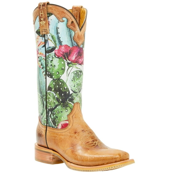 Tin Haul Womens Cactilicious Floral Square Toe Cowboy  Mid Calf Boots