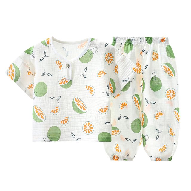 Ensemble 2 Pcs pour Garçons Été Manches Courtes Fines Col Rond Pyjamas Chemises Pantalons Vêtements de Nuit Bébé Coupe Décontractée Ensemble 6-7 T