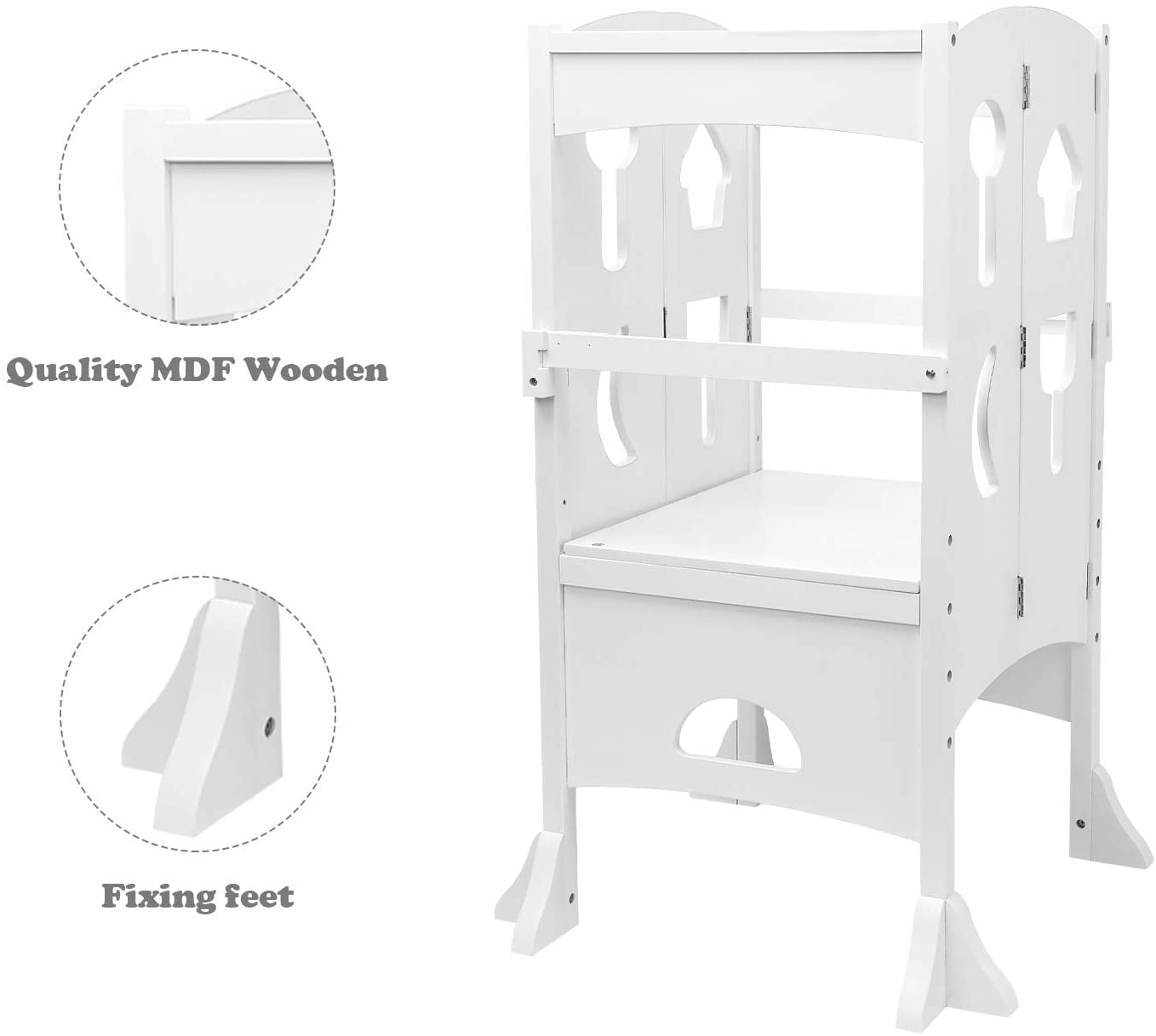 Arlopu Wooden Kitchen Step Stool for Kids / Toddlers, Folding Tower Kitchen Helper Standing