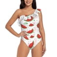 thumbnail image 2 of Picia Hand Drawn Watermelon Pattern Women's One Piece Swimsuits,One Shoulder Swimwear Asymmetric ,Ruffle Monokinis Bathing Suits,High Waisted Flattering Bathing Suits-Medium, 2 of 8