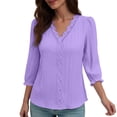 thumbnail image 2 of Uootdi Long Gift Sleeve Shirts for Women V Neck Lace Tops Business Casual Dressy Blouses Work Solid Color Elegant Blouse, 2 of 4