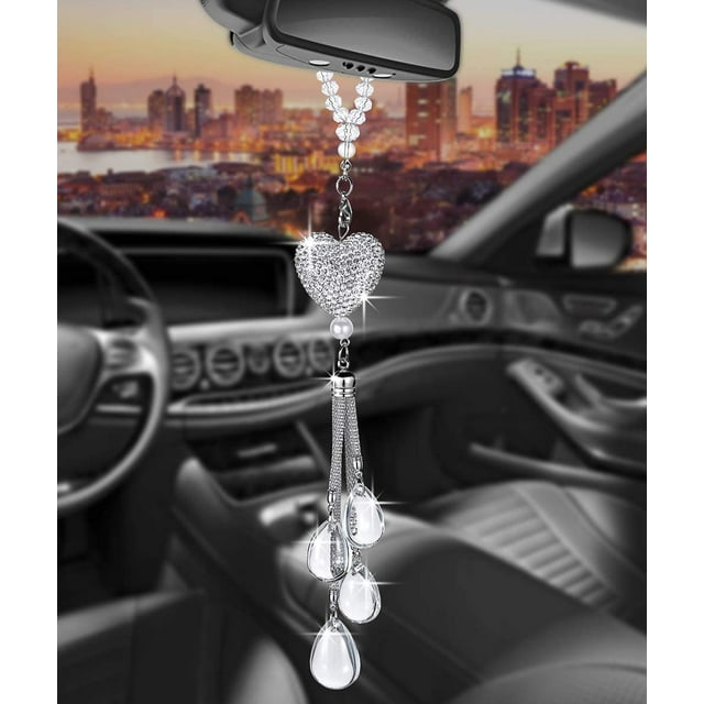 Pendant Rearview Hanging Ornaments Accessories Interior Crystal Styling Metal Decoration Alloy Heart Mirror Auto Decor