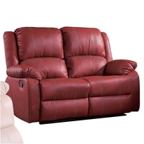 JERFIT Red Faux Leather Reclining Loveseat Sofa with Motion Recliner, Tight Pillow Top Arms and Pocket Coil Seat Cushion