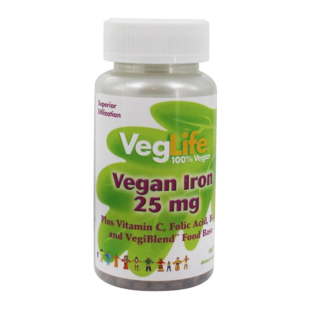 VegLife Vegan Iron 25 mg Plus Vitamin C, Folic Acid, B12 and