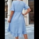 thumbnail image 4 of Vestidos de Mujer de Corta, Cintura Alta, Cuello Redondo, Liso, con Volantes, Azul , Talla M, 4 of 8