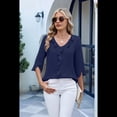 thumbnail image 4 of Blusas Informales Elegantes para Mujer, con Mangas 3/4, Cuello en V y Volantes, Azul Marino, Talla L, 4 of 5