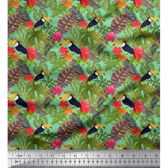 Soimoi Cotton Duck Fabric Tropical Leaves,Floral & Toucan Bird Fabric Prints by Yard 42 Inch Wide