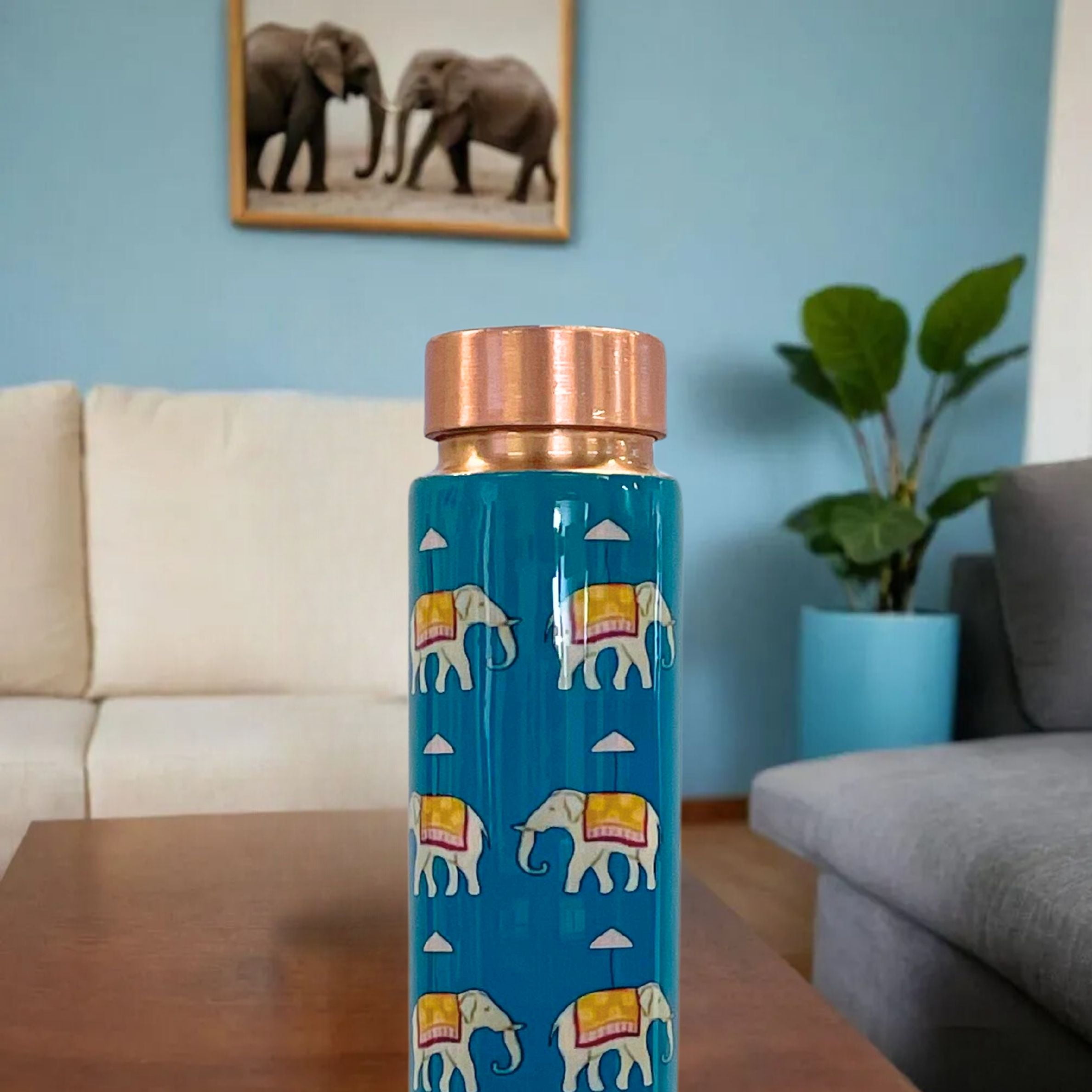 SuperGeneriX 22 oz Copper Water Bottle - Leakproof Travel Bottle (Elephant Print)