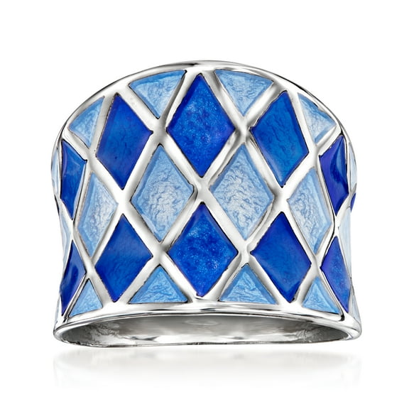 Ross-Simons Italian Blue Enamel Harlequin Ring in Sterling Silver, Women's, Adult