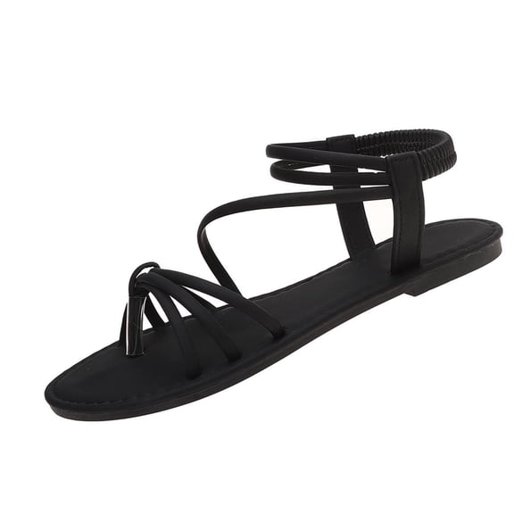 Wensltd Women's Round Toe Open Toe Sandals Spring Summer Casual Soft Flat Sandals for Daily Wear Solid Color Breathable Black