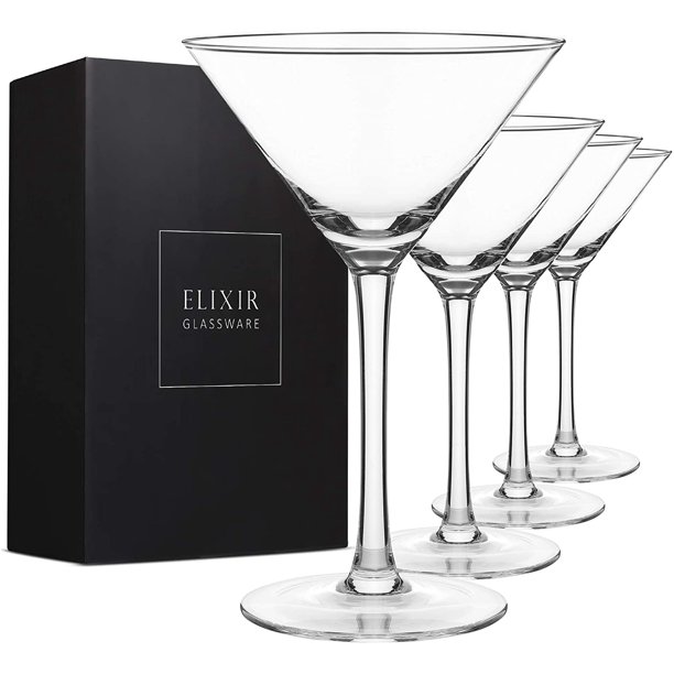 Elixir Glassware Martini Glasses Set of 4 Hand Blown Crystal Martini
