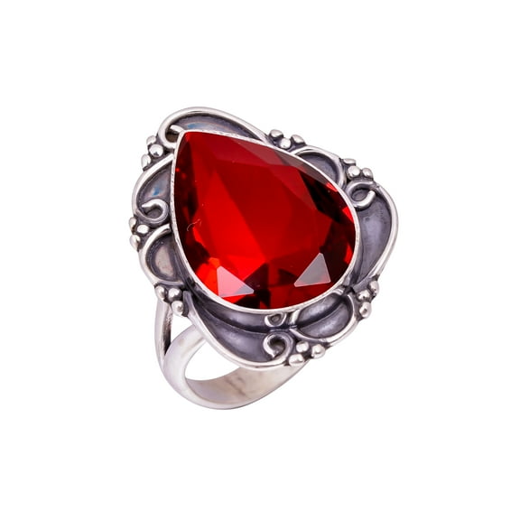 Red Garnet Gemstone 925 Sterling Silver Ring V11680, Garnet Ring, Gemstone Ring, Handmade Ring, Red Ring, Pear Ring, Gift For Her, Wedding Gift, Birth