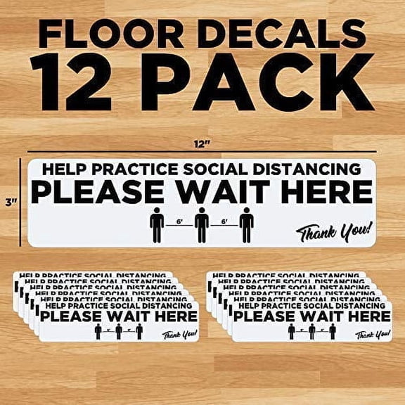 6ft Distance Markers Removable Floor Decals for Social Distancing 3"X12" (Pack of 12) - Made in The U.S.A.