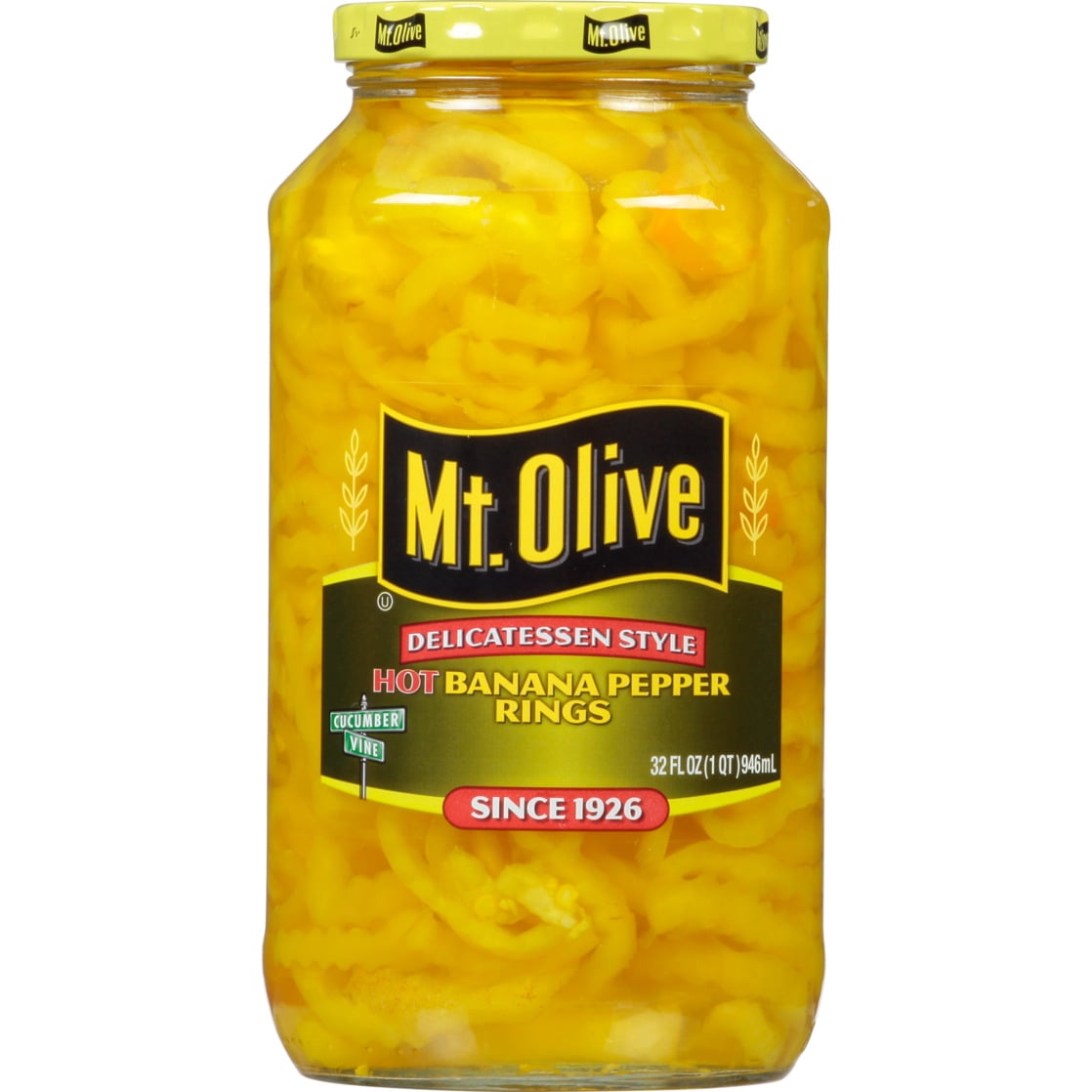 (3 pack) Mt Olive Delicatessen Style Hot Banana Pepper Rings, 32 fl oz jar