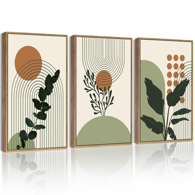 Decoración mural PHOPAGO Boho Plant Green Botanic enmarcada 28 x 36 cm x 3