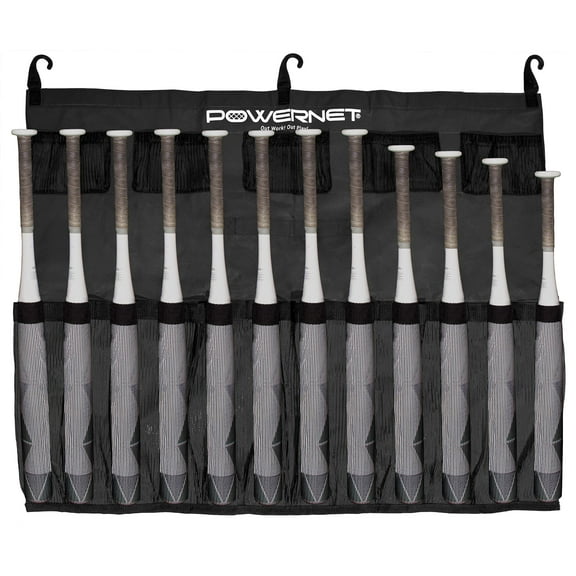 PowerNet Hanging Bat Bag Caddy for Baseball and Softball Teams, Baseball Bat Team Bag Dugout Organizer, Holds 12 Hanging Bats on Fence