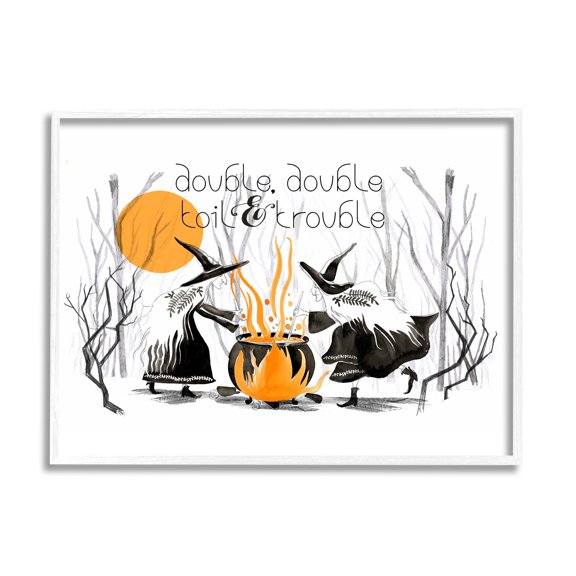 Double Toil Trouble Witches & Cauldron Halloween Illustration Fairy Tales & Fantasy Graphic Art Framed Art Print Wall Art
