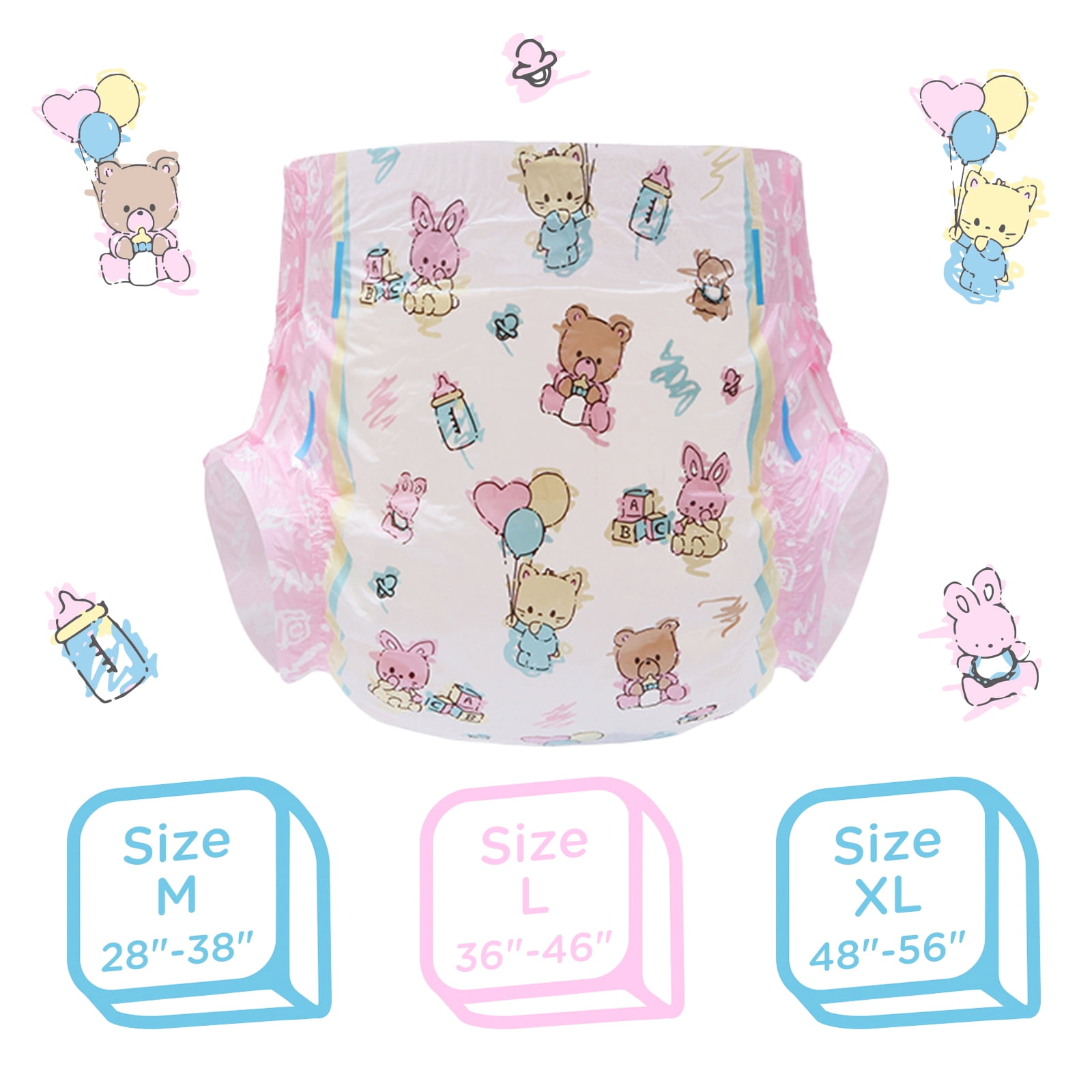 Littleforbig Adult Diaper 10 Pieces - Baby Cuties Diapers (Medium 28"-38")