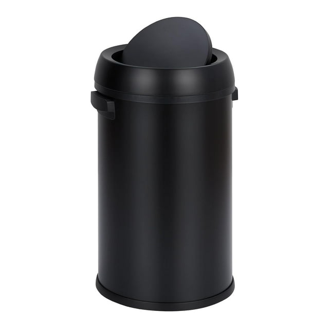 Poubelle à Couvercle Basculant de 17 gal/65 L, Poubelle Ouverte en Acier Inoxydable Anti-Traces de Doigts, Bac à Déchets Rond Commercial Robuste pour Restaurant, Maison, Bureau, Noir