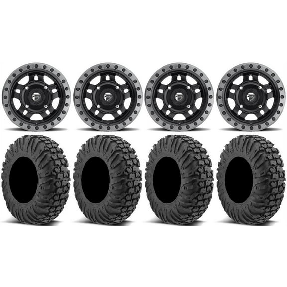 Fuel Anza Black 14" Wheels 28" MotoVator Tires Sportsman 550 850 1000