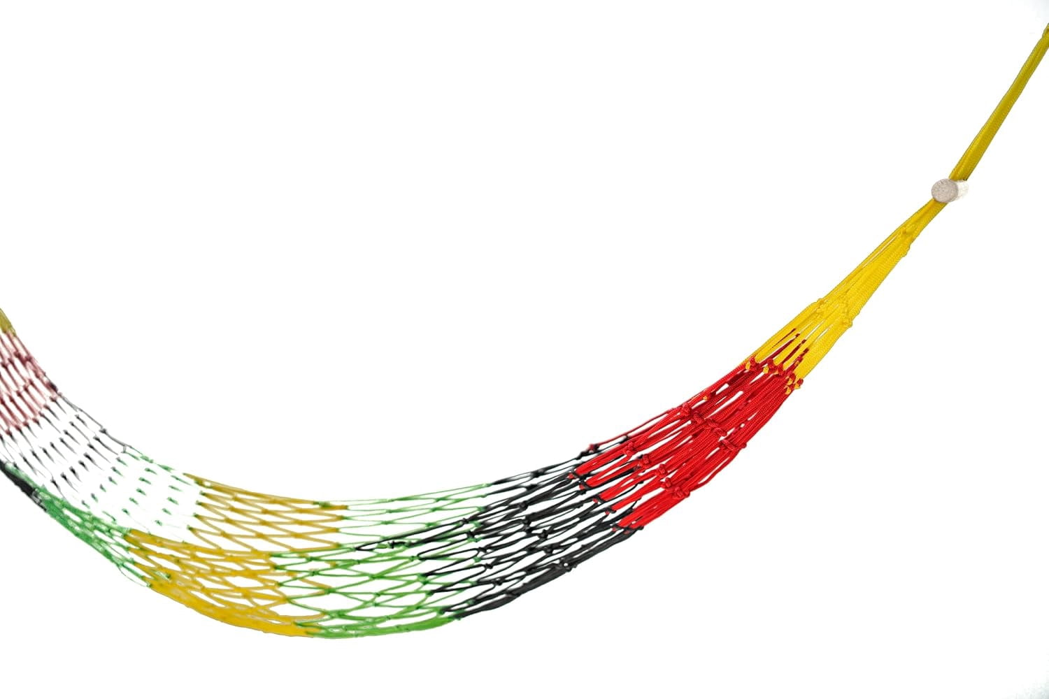 Naturejam Rasta Hammock-Portable Jamaican Camping Mesh Rope Hammock with Carrying Bag and Tree Straps
